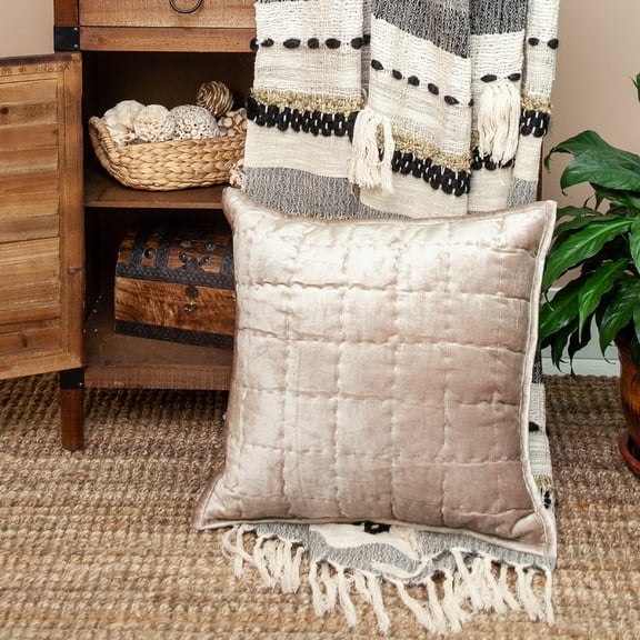 Nassau Collection Solid Square Stitch Quilted Throw Pillow - 20" - Beige