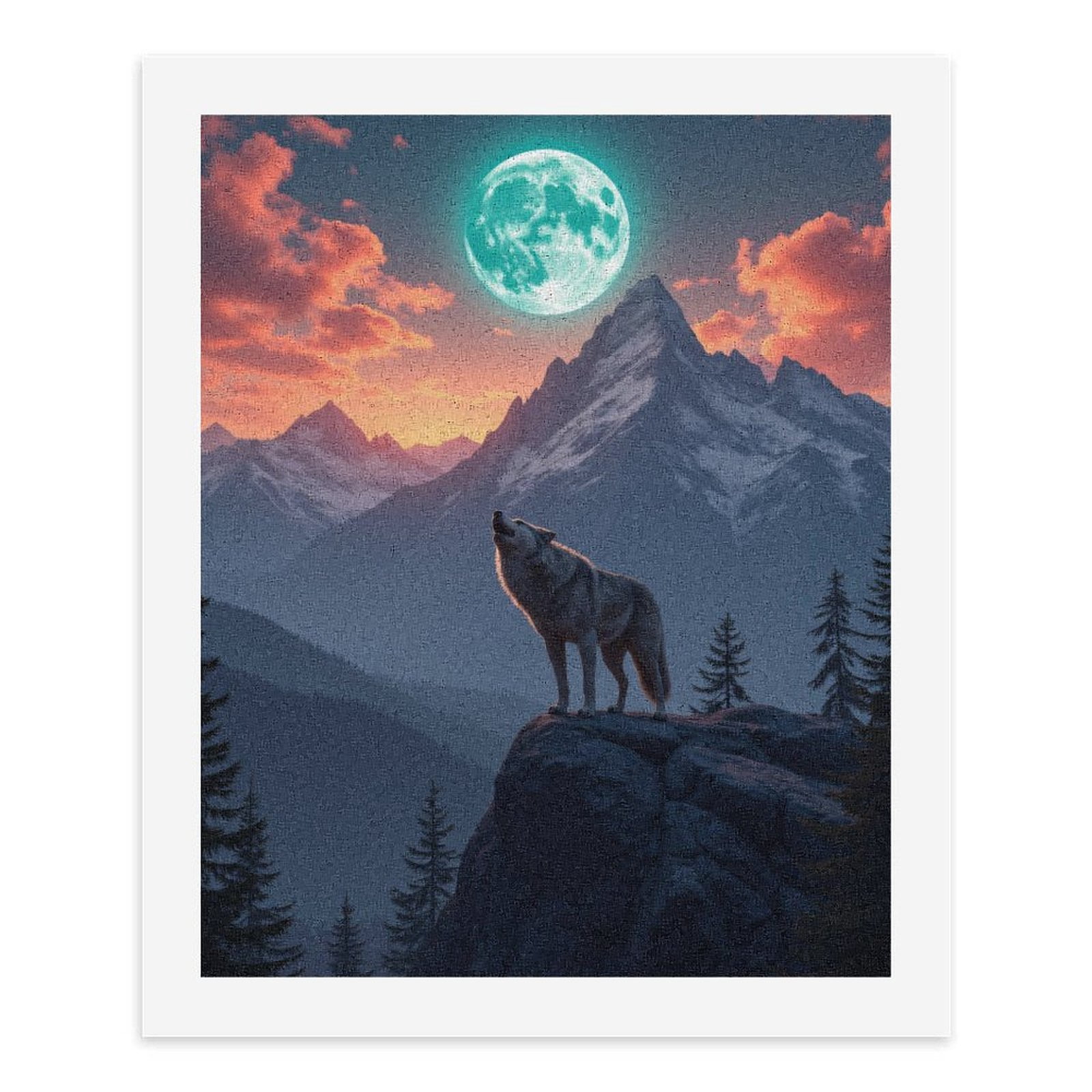 Paint by Numbers Kit for Adults, Wolf Howling Mountain Glowing Moon Paint by Numbers, Easy Paint by Numbers Kit for Adults Beginner, DIY Adult Paint by Number Kits on Canvas, Home Decor