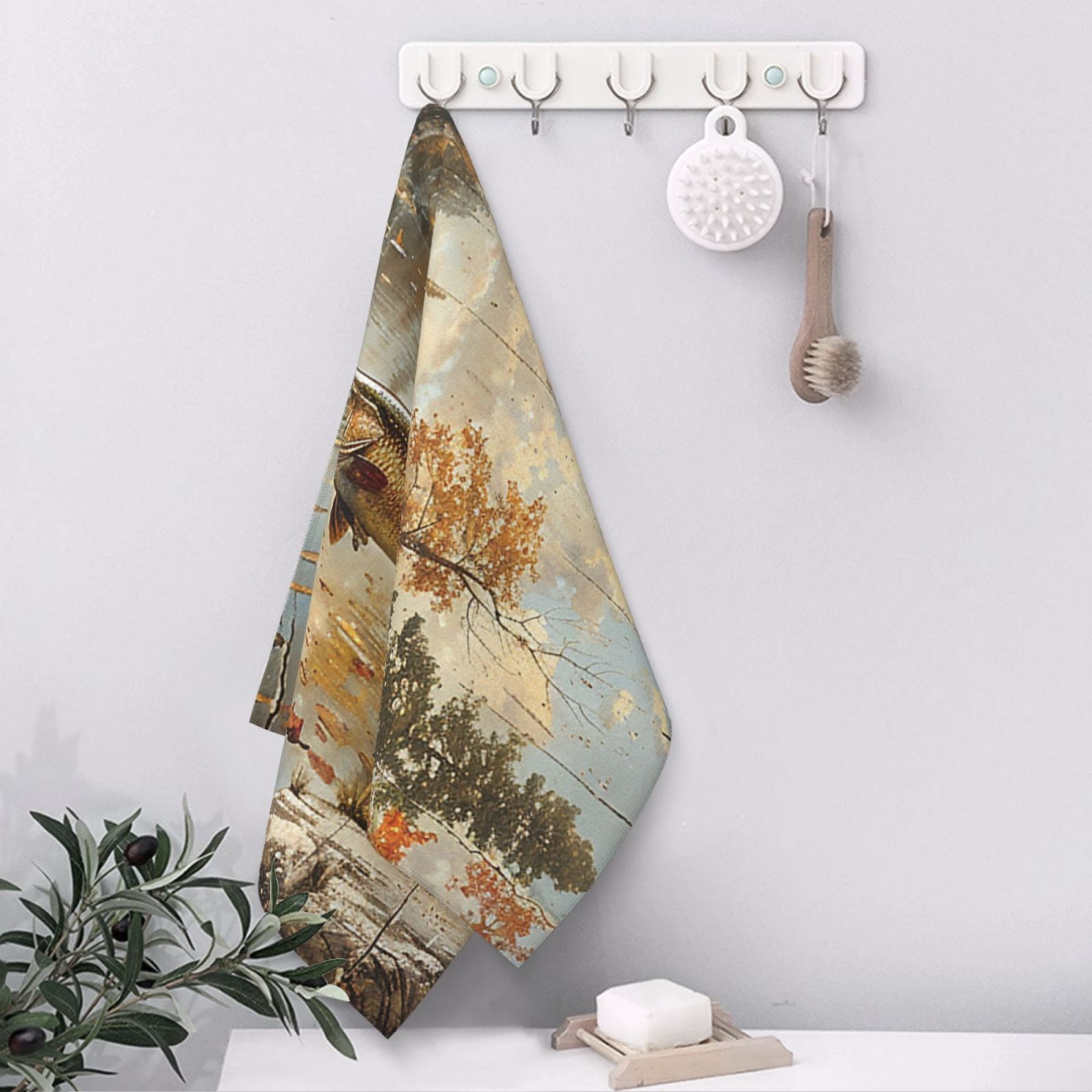 Hunting Cabin Fish Leaf Fishing Vintage 27.5" x 16" Ultra Soft Hand Towel, Face Wash Cloth for Bathroom, Gym, Travel, Pool