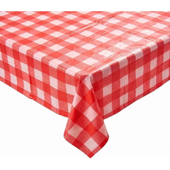 3 Pack Red and White Checkered Disposable Tablecloths, 108x54 Inch Plastic Table Covers for Sports, Birthday, Wedding, Picnic & Party Supplies