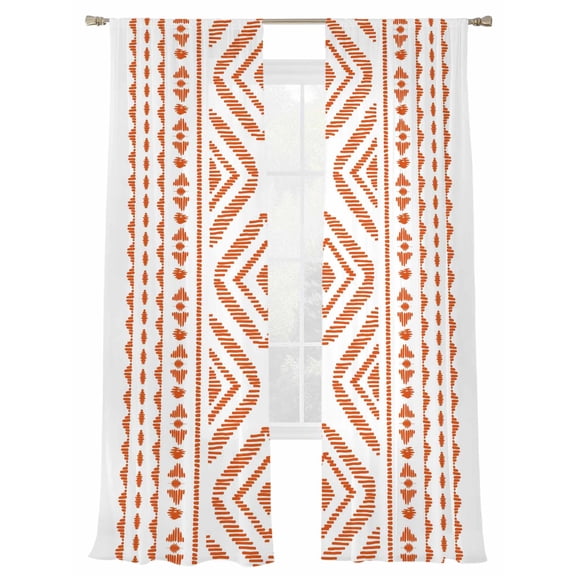 Orange Bohemian Sheer Curtains for Living Room Bedroom, Light-filtering Sheer Curtain, Vintage Farmhouse Rod Pocket Voile Window Treatment Drapes, 52’’Wx84’’L, 2 Panels Set