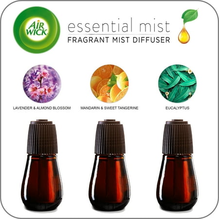 Fragrance Refill (Variety 3 pack) Air Wick Essential Mist Fragrance Oil Diffuser Refill, Mandarin & Sweet Tangerine, Eucalyptus, and Lavender & Almond Blossom ()