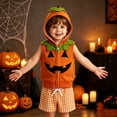 thumbnail image 2 of Gunia Baby Pumpkin Outfit Boys Halloween Outfit Toddler Hooded Sleeveless Vest Plaid Shorts 2 Piece Clothes,Size 0-5 Years, 2 of 7