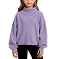 thumbnail image 2 of Hzzrkos Girls Corduroy Mock Neck Sweatshirt Long Sleeve Casual Pullover Tunic Top Soft Textured Shirt with Side Slit Hem Relaxed Daily School Travel Wear Purple, 2 of 9