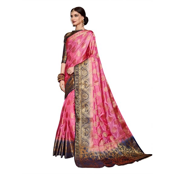 Sarees for Women Banarasi Art Silk l Tradional Indian Wedding Diwali Gift Sari with Unstitched Blouse Light Pink
