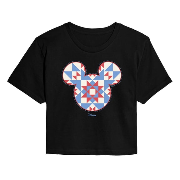 Disney - Mickey Ears Quilt - Juniors Cropped Short Sleeve Graphic T-Shirt