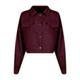 thumbnail image 4 of Bovxnpu Womens Cropped Corduroy Shackets Button Down Jackets Tops Fall Trendy Long Sleeve Shirts Women's Outerwear Solid Color Cardigan Top Jacket, 4 of 4