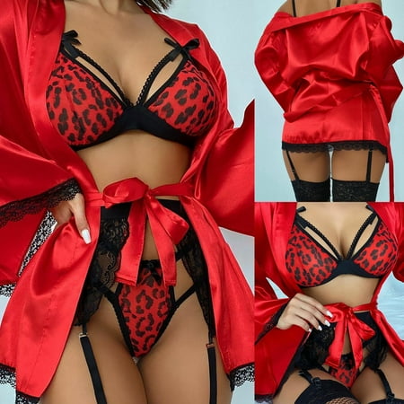 

ZZWXWB Robes For Women Ladies Cute Girl Erotic Lingerie Halter Lace Backless Three-Piece Suit Red Xxl ac1911