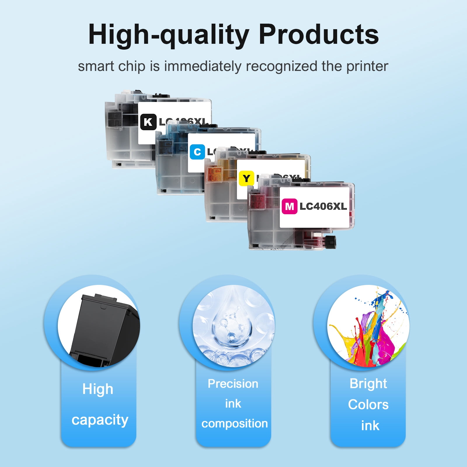 LC406XL LC406 Ink Cartridge Compatible for Brother MFC-J4335DW MFC-J5855DW Printer 406XL for MFC-J6555DW MFC-J4535DW MFC-J6955DW MFC-J4345DW MFC-J5955DW - 4 Pack Black Cyan Magenta Yellow