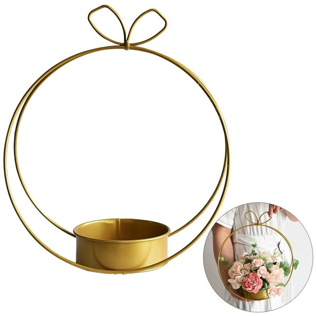 Metal Flower Basket DIY Geometric Portable Hanging Floral Flower Stand For Wedding Home Table Decor