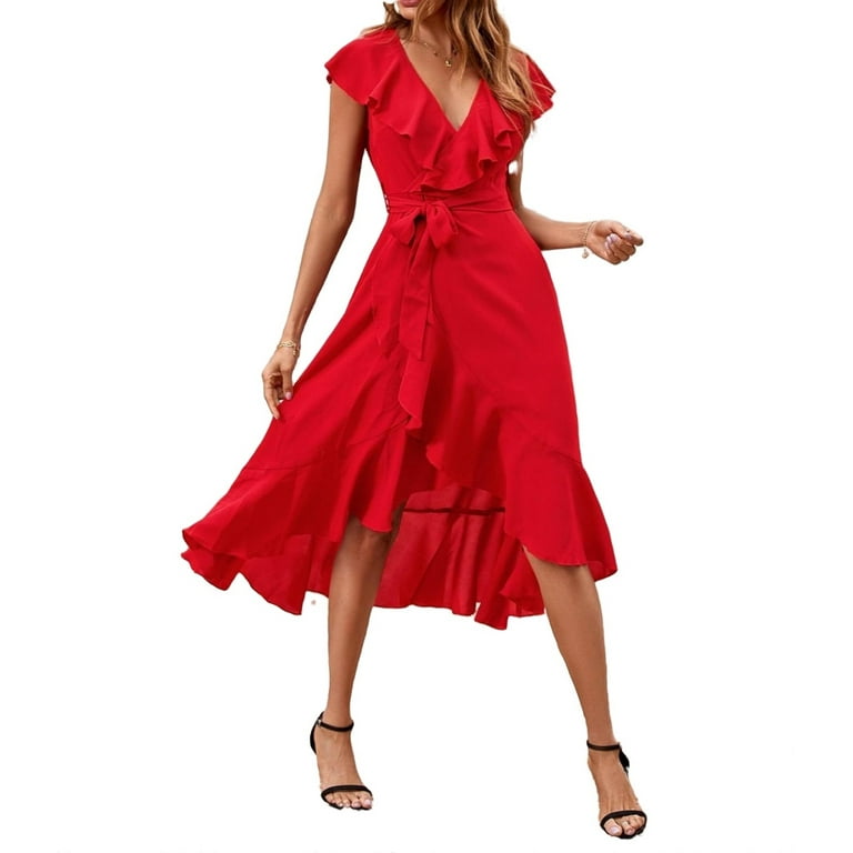 belted wrap midi dress