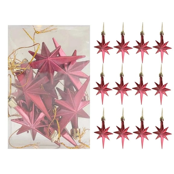 KDFWDM 12-Piece Christmas Eight-Pointed Star Ornament Set, 2 x 3 Inch Miniature Delicate Star Decor for Tree Branches, Festive Small Hanging Accents for Holiday Home Decorating