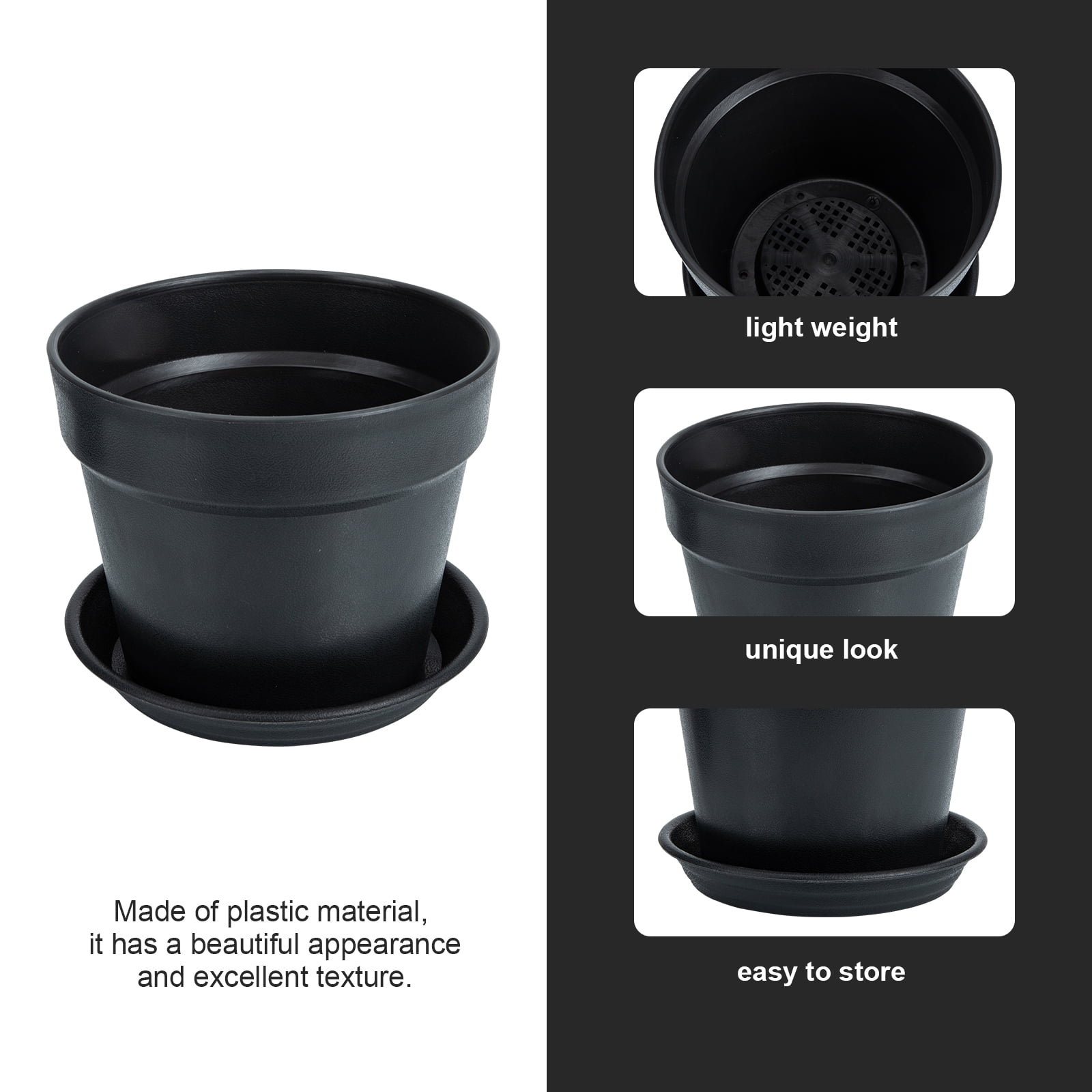 TABLZONE Black Plastic Plant Pots Set of 4 for Indoor and Outdoor Gardening, and Stylish Home