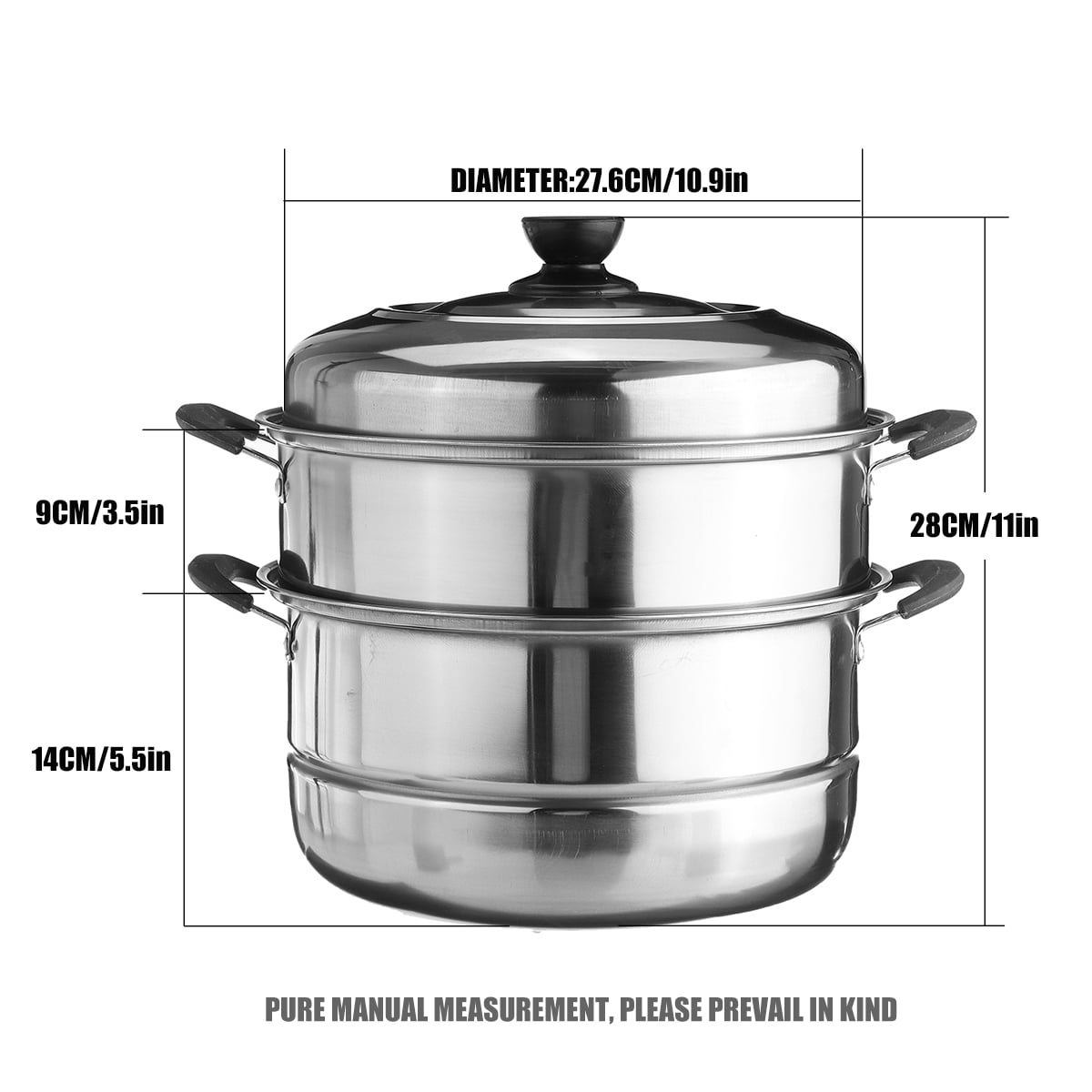 3 Tier Stainless Steel Pot Steamer Steam Cooking Cooker Cookware Hot Pot Kitchen 