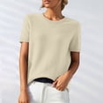 thumbnail image 3 of Dwellite Womens Short Sleeve Sweaters Cropped Crew Neck Business Casual Lightweight Sweater Tops 2026 Spring Summer Knit Tops Pullover Beige S, 3 of 8
