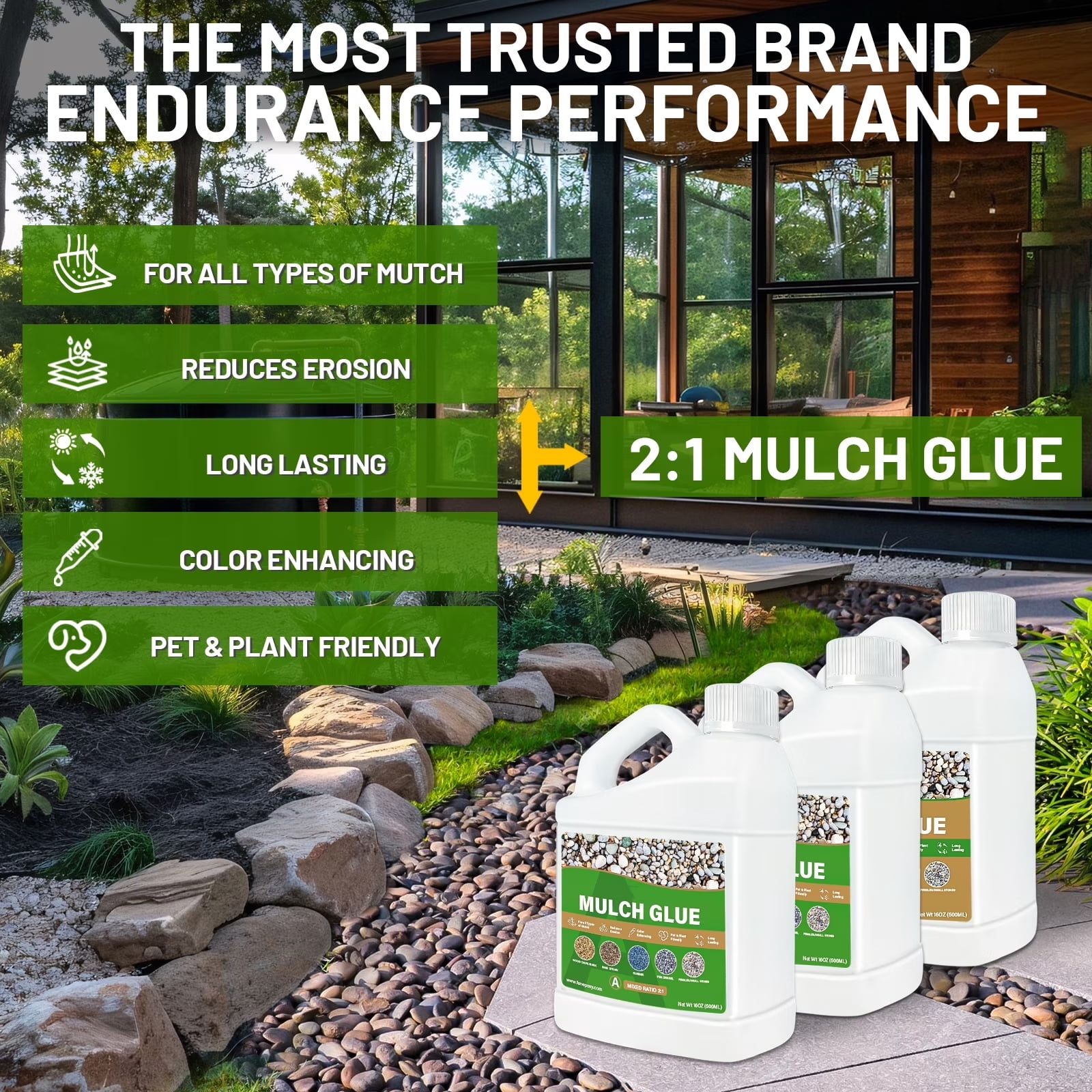 48oz Mulch Glue 2:1 Mixing Ratio  for Landscaping, Ready to Use Fast-Dry Non-Toxic, Strong Mulch Gravel Glue, Rock Glue, Mulch Glue for Garden, Mulch Glue Binder,
