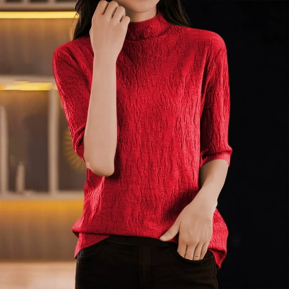 Zedker Women's Wool Old Money Cable Knit Elbow Sleeve Sweaters 2025 Fall Winter Tops,Plus Size Red S