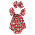 thumbnail image 2 of Baby Girls Watermelons Printed Ruffle Bodysuit with Headband (18-24M, Watermelon), 2 of 2