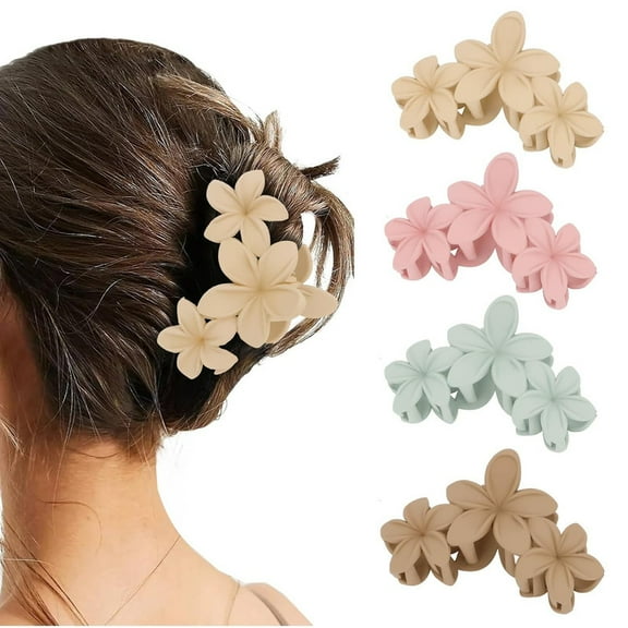 Vorkoi Flower Hair Claw Clips-4PCS for Thick Hair,Strong Hold Nonslip,Hawaiian,Cute Large Hair Clips,Banana Clip for Thin Hair,Hair Accessories for Women Girls Holiday Gifts