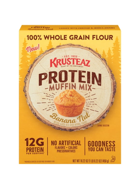 Krusteaz Protein Banana Nut Muffin Mix, 16.22 oz Box