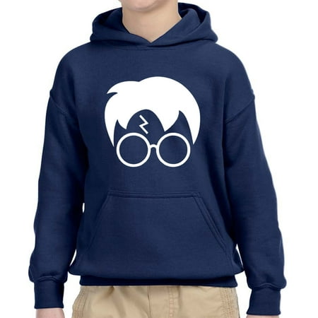- New Way 843 - Youth Hoodie Harry Potter Hair Glasses Lightning Bolt Unisex Pullover Sweatshirt Large Navy
