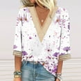 thumbnail image 2 of BangWanChi 3/4 Length Sleeve Womens Tops Plus Size Fashion Women's Summer V-Neck 3/4 Length Sleeve Lace Print Casual T-Shirt Blouse Tops, 2 of 4