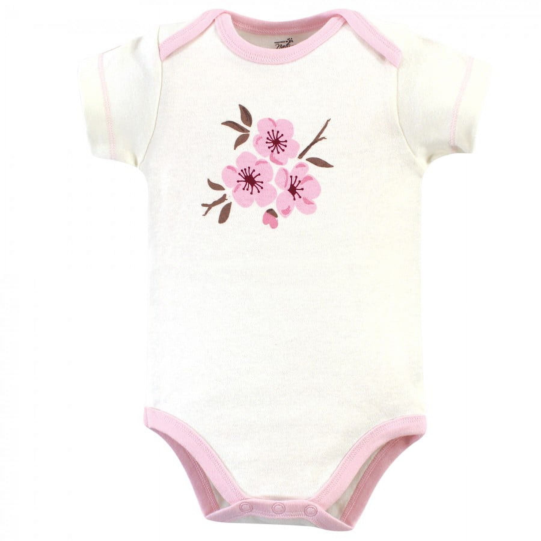 Touched by Nature Baby Girl Organic Cotton Bodysuits 5pk, Cherry Blossom, 0-3 Months