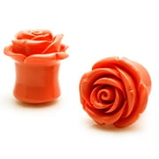 Acrylic Tunnel Peach Rose Double Flared Ear Plugs Body Jewelry