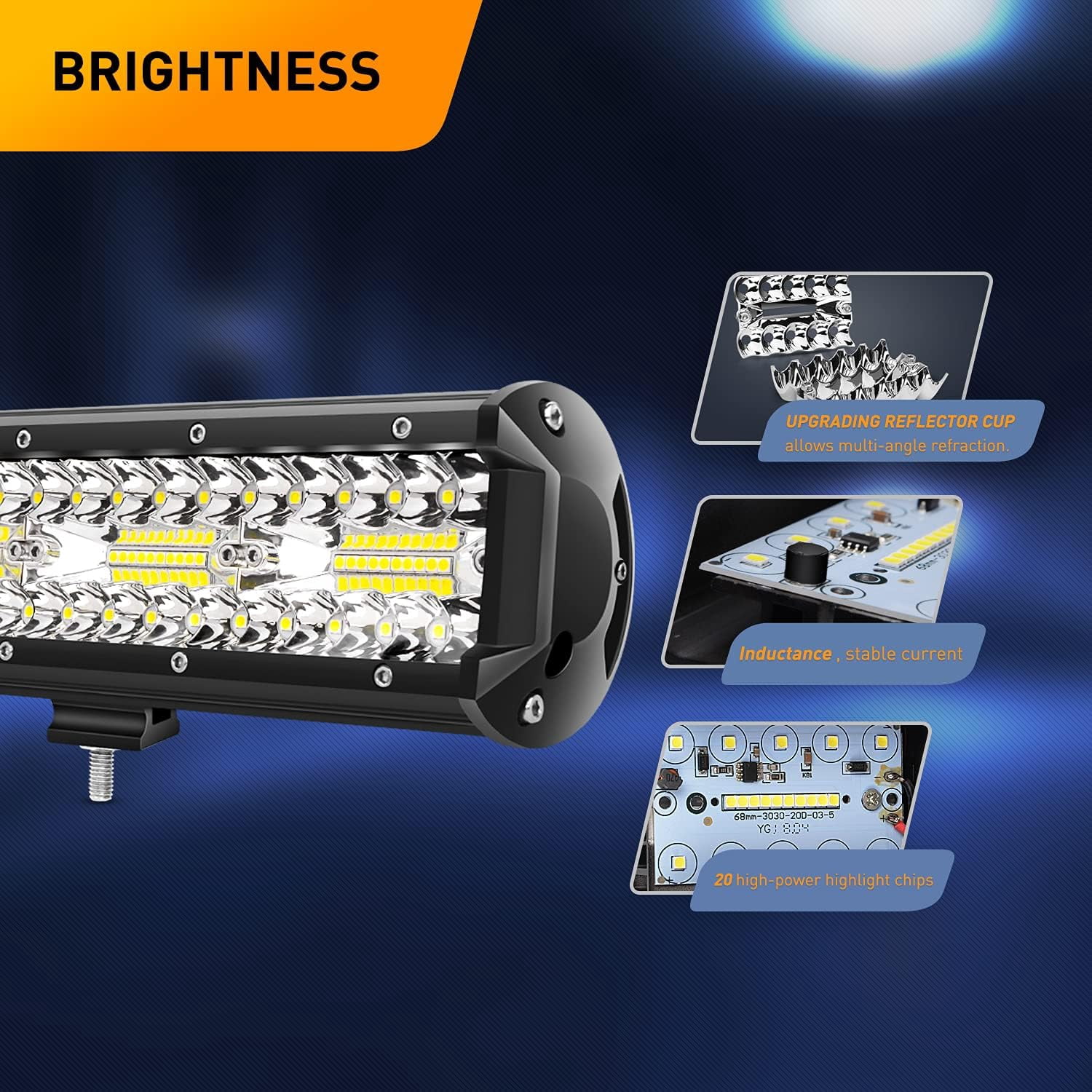 Waywe 20inch 420W Triple Row Led Light Bar Spot Flood Combo Driving Lighting Mounting Bracket Horizontal Bar Tube Working Light with 16AWG Wiring Harness for Truck Golf Cart Boat