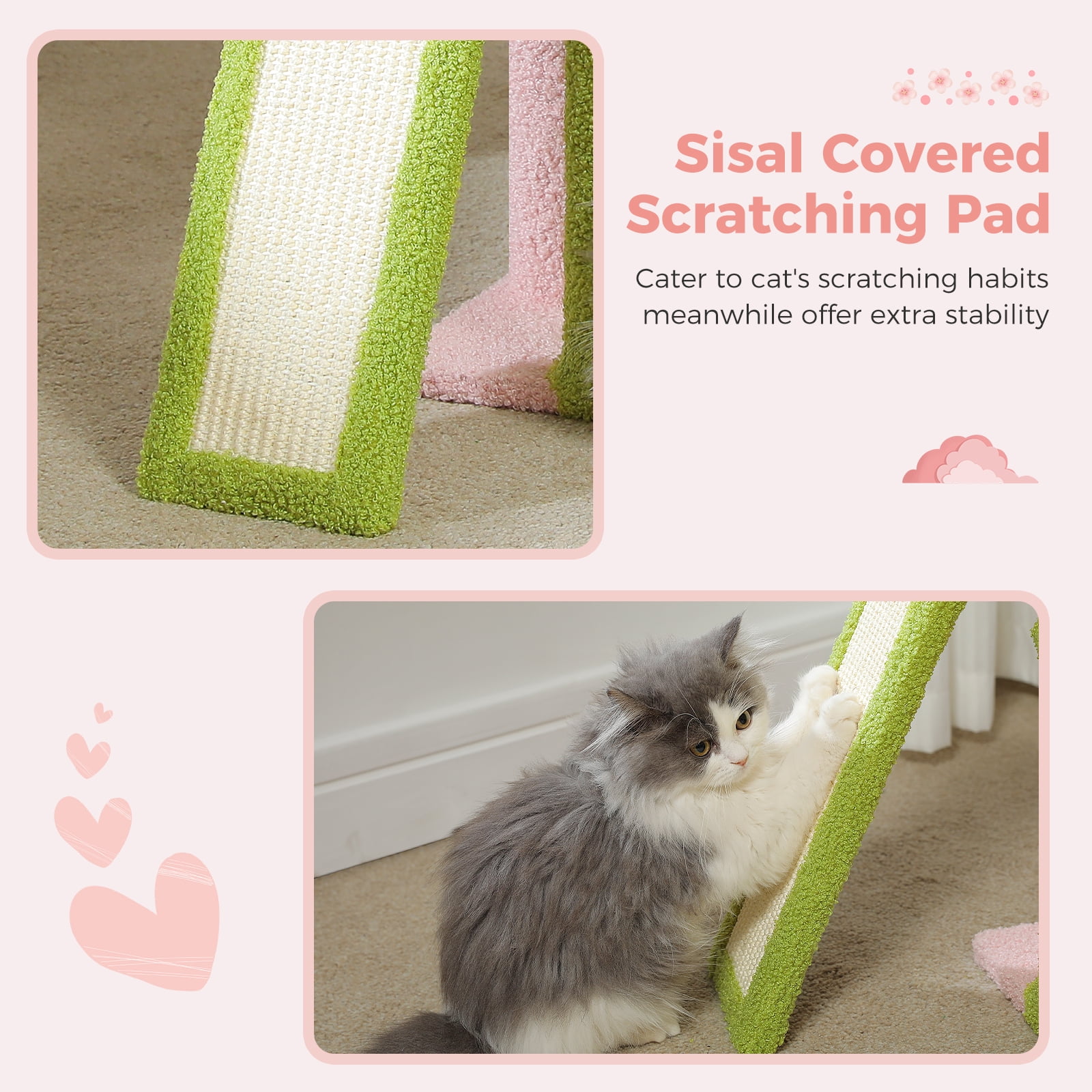 Pefilos 32" Cat Tree Tower, Cute Cat Condo with Sisal Scratching Ramp, Cozy Hammock and Removable Top Bed Perch for Indoor Kittens, Pink