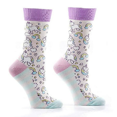 Unicorn Pattern Cotton Blend Women's Size 6-10 Stretch Crew Socks