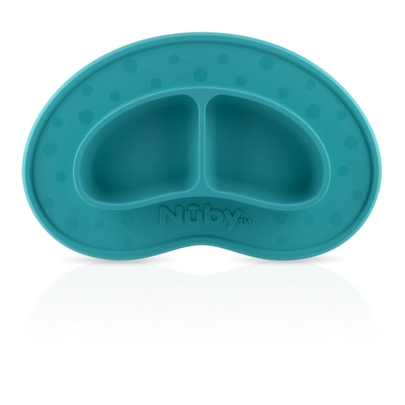 Nuby Sure Grip Silicone Miracle Mat 2-Section Oval Plate, Aqua Blue