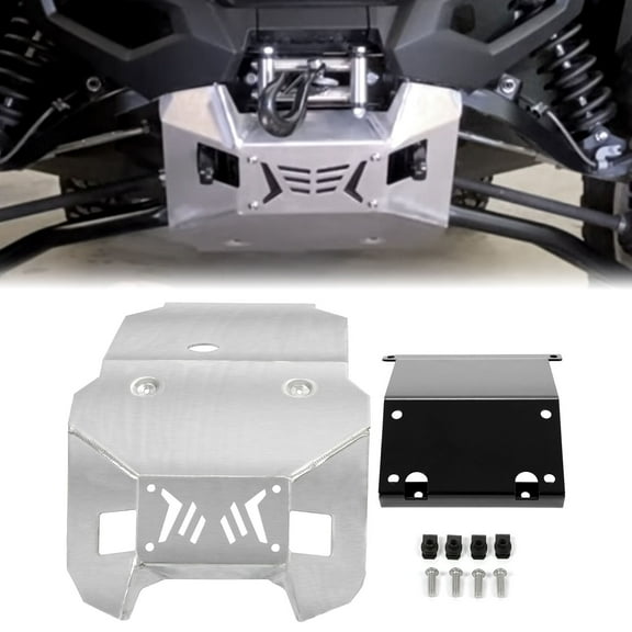 Kojem Front Skid Plate Compatible with 2021 Yamaha Wolverine RMAX2/RMAX4 1000/1000 XT-R/1000 LE Power-Coated Steel Silver Brushed Aluminum Engine Splash Shield Protection Under Tray B4JF84N0V000