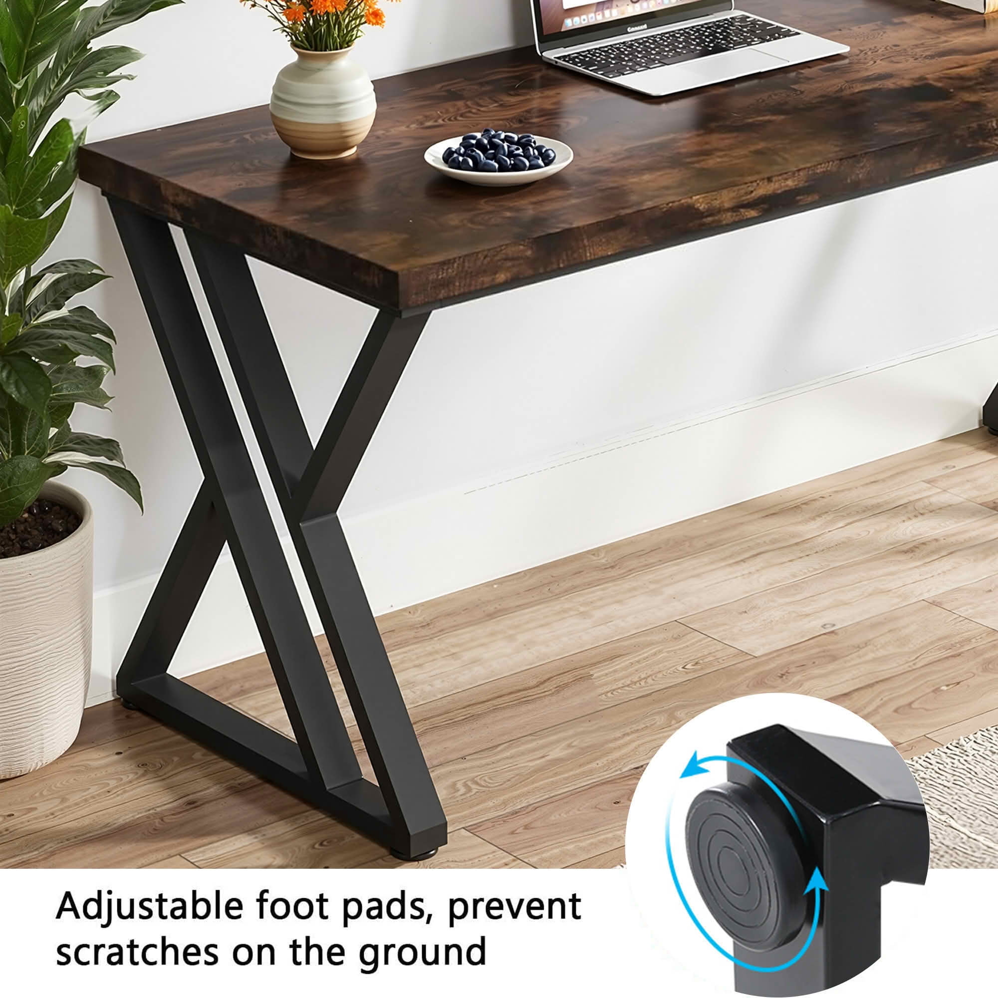 MAYEERTY 55 Inch Heavy Duty Industrial Computer Desk, Rustic Wood Z-Shape Steel Leg Writing Table with Adjustable Foot Pads