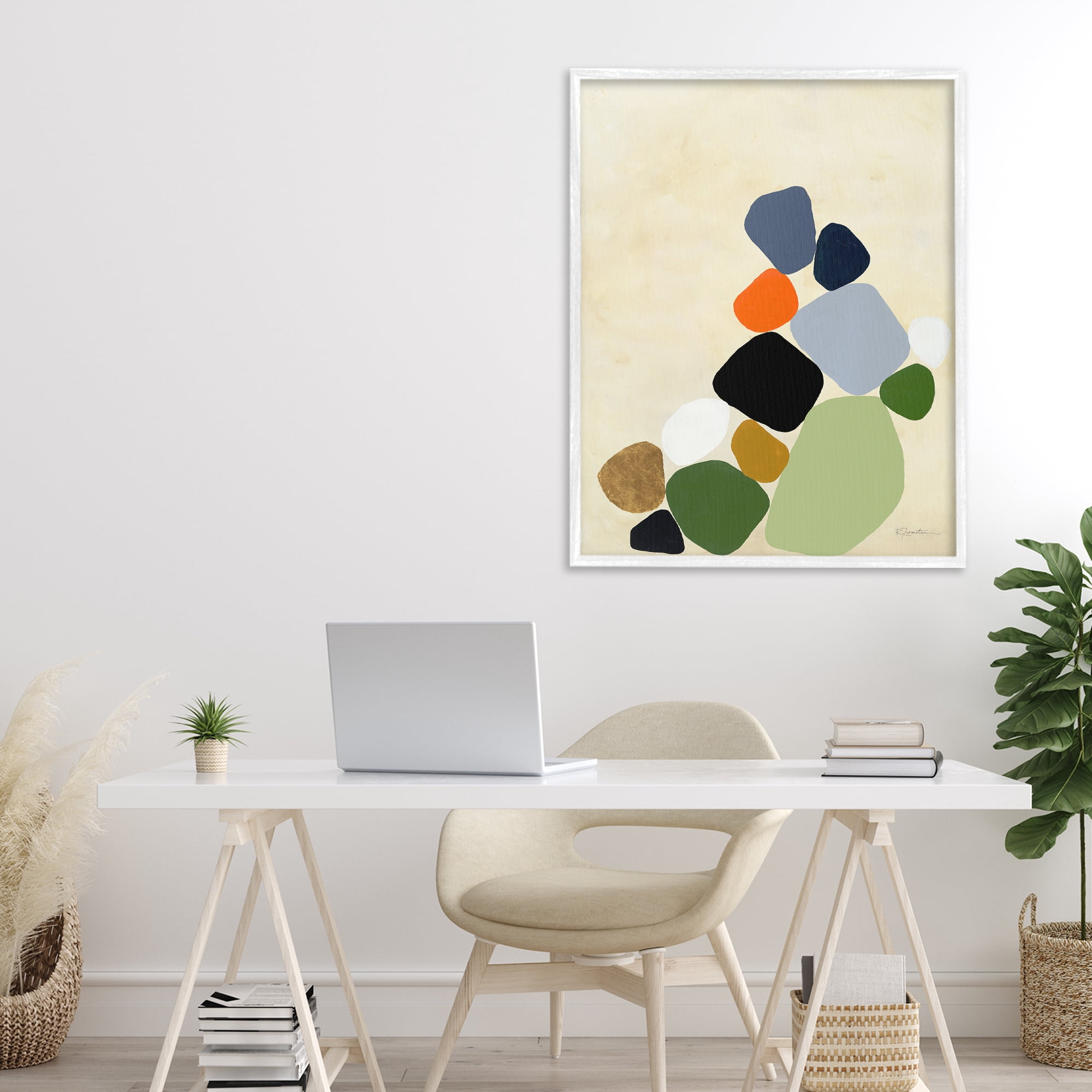 Stupell Industries Cluster of Minimal Pebbles White Framed Giclee Art, design by Ruth Fromstein