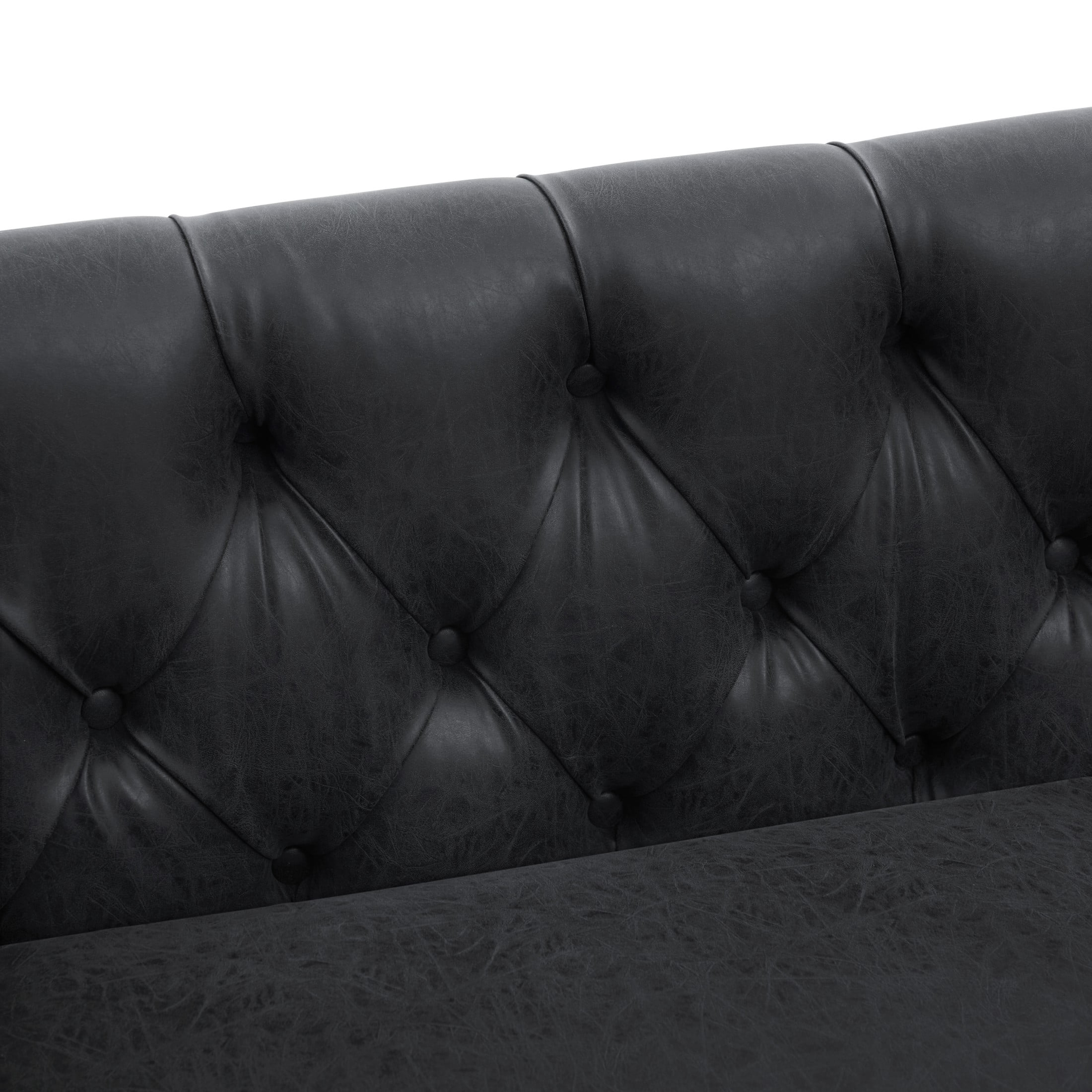 Christopher Knight Home 73.5" Chesterfield Sofa, Tufted PU Leather Couch with Flared Arms, Black
