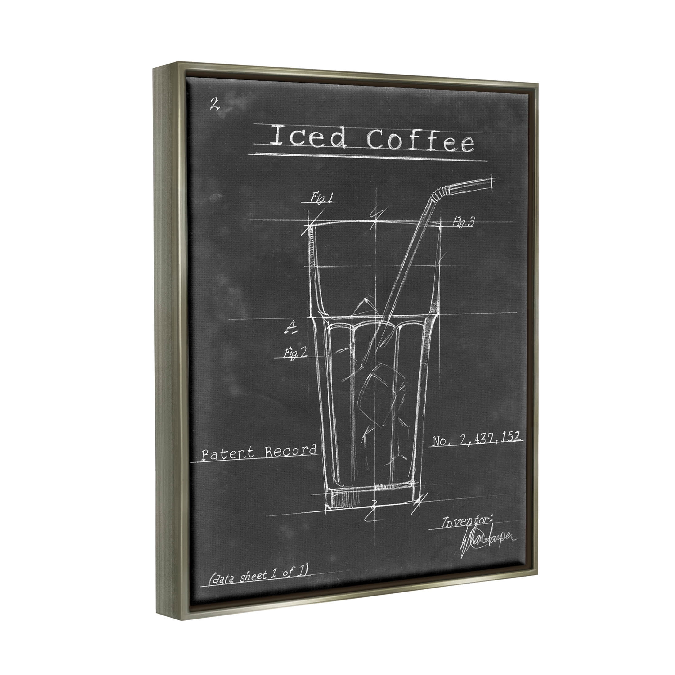 Stupell Industries Iced Coffee Patent Diagram Chart Graphic Art Luster Gray Floating Framed Canvas Print Wall Art, Design by Ethan Harper