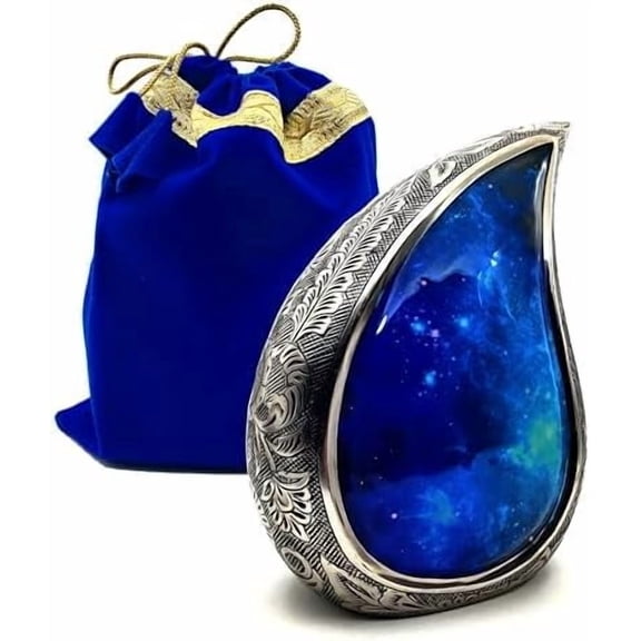 Teardrop Hand Engraved Urns for Human Ashes, Funeral Cremation Galaxy Urn Teardrop Memorial Keepsake for Adults, 6 inches with Velvet Bag