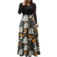 thumbnail image 2 of BaoFuBaoMei Halloween Womens Dress Plus Size Crew Neck Long Sleeve Halloween Ghost Pumpkin Print Maxi Dress High Waist Patchwork Flowy Dresses for Party, 2 of 6