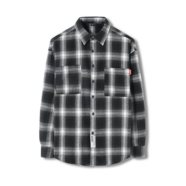 Zanvin T Shirts For Man, The New Men's Regular-Fit Long-Sleeve Plaid Flannel Shirt Fashion Casual ,men's Fashion, Summer Clearance Sale,black Black Xx