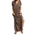 thumbnail image 3 of Vestido a juego con cuello en V, casual, holgado, manga corta, maxi con bolsillo, 3 of 5