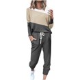 thumbnail image 2 of UPPADA 2 Pcs Set for Women Lounge Sets Two Piece Pajama Set Long Sleeve Crewneck Jogger Drawstring Waist Outfits and Sweatpants Tracksuit with Pockets Khaki,XXXXXL, 2 of 6