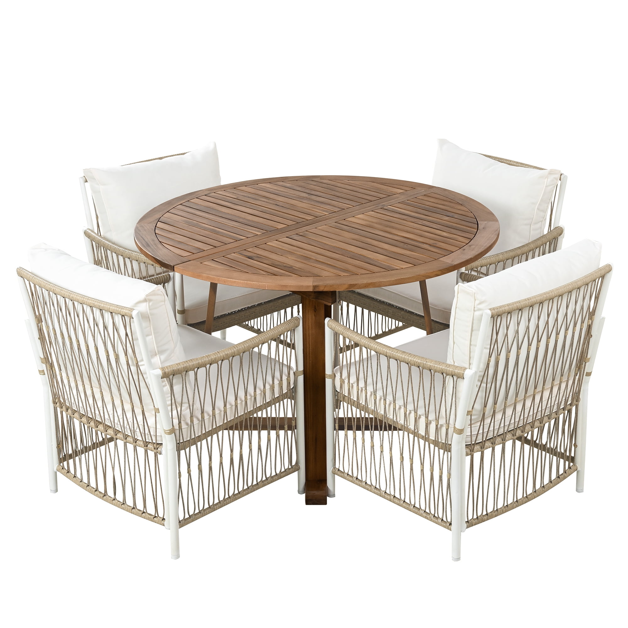 Harper & Bright Designs Patio Extendable Dining Table Set for 4, Outdoor Dining Furniture with Foldable Leaf Table and 4 Rattan Arm Chairs for Backyard Garden, Natural