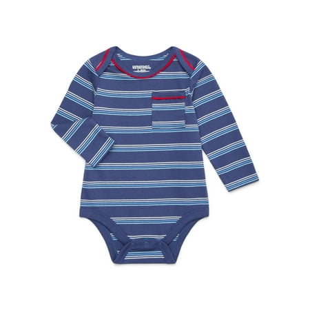 Garanimals Baby Boy Long Sleeve Striped Jersey Bodysuit with Pocket, Sizes 0-24 Months