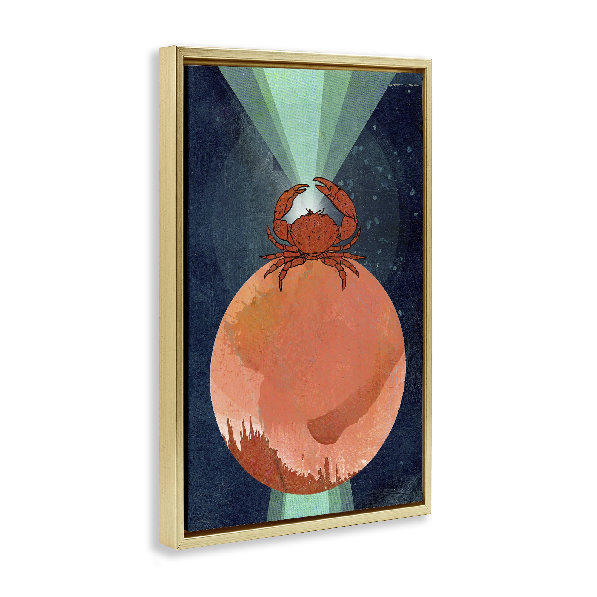 Stupell Industries Surreal Crab on Sphere Animals & Insects Painting Gold Floater Framed Canvas Art Print Wall Art, 21 x 31