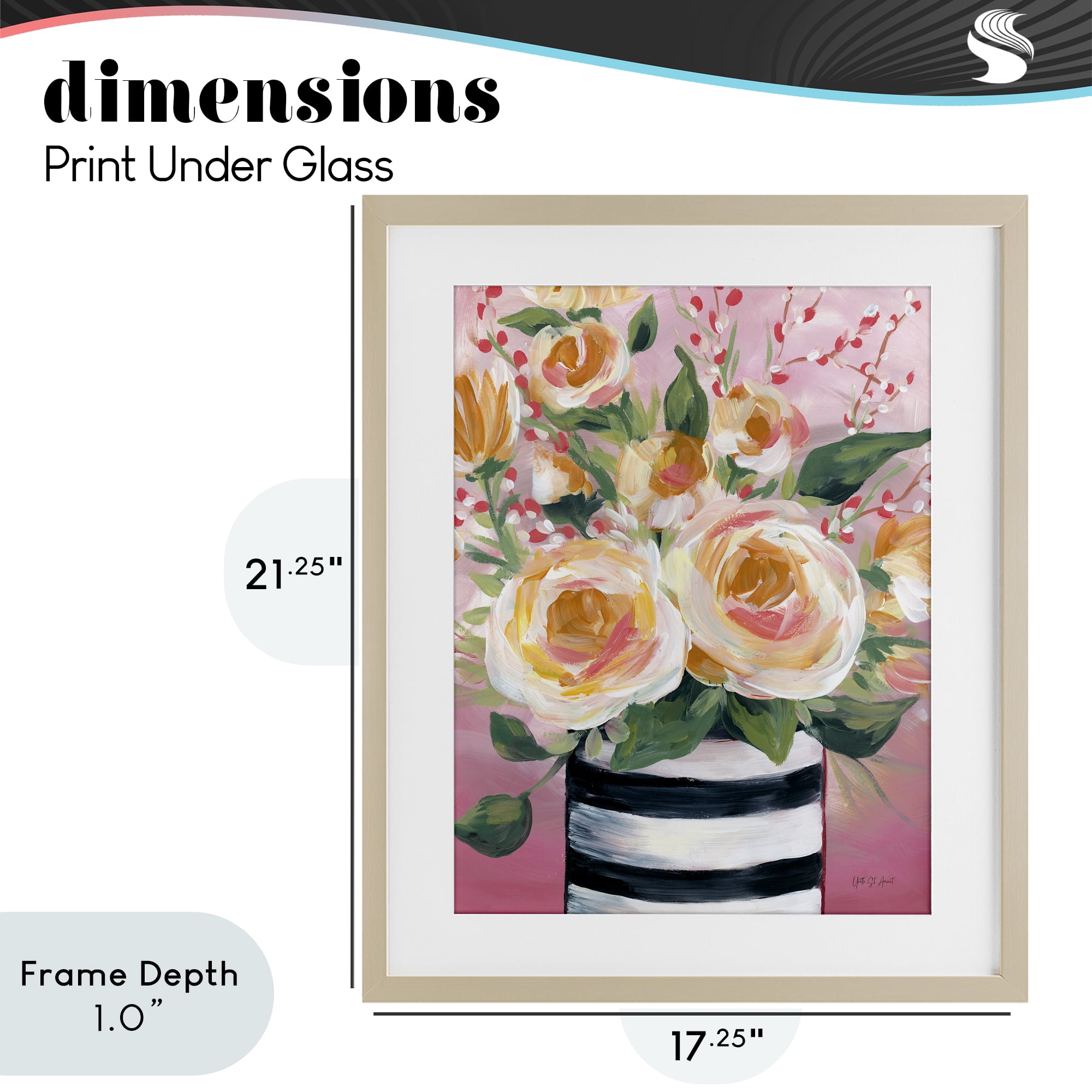 Stupell Industries Spring Blooms in Striped Vase Birch Framed Print Under Glass, design by Yvette St. Amant
