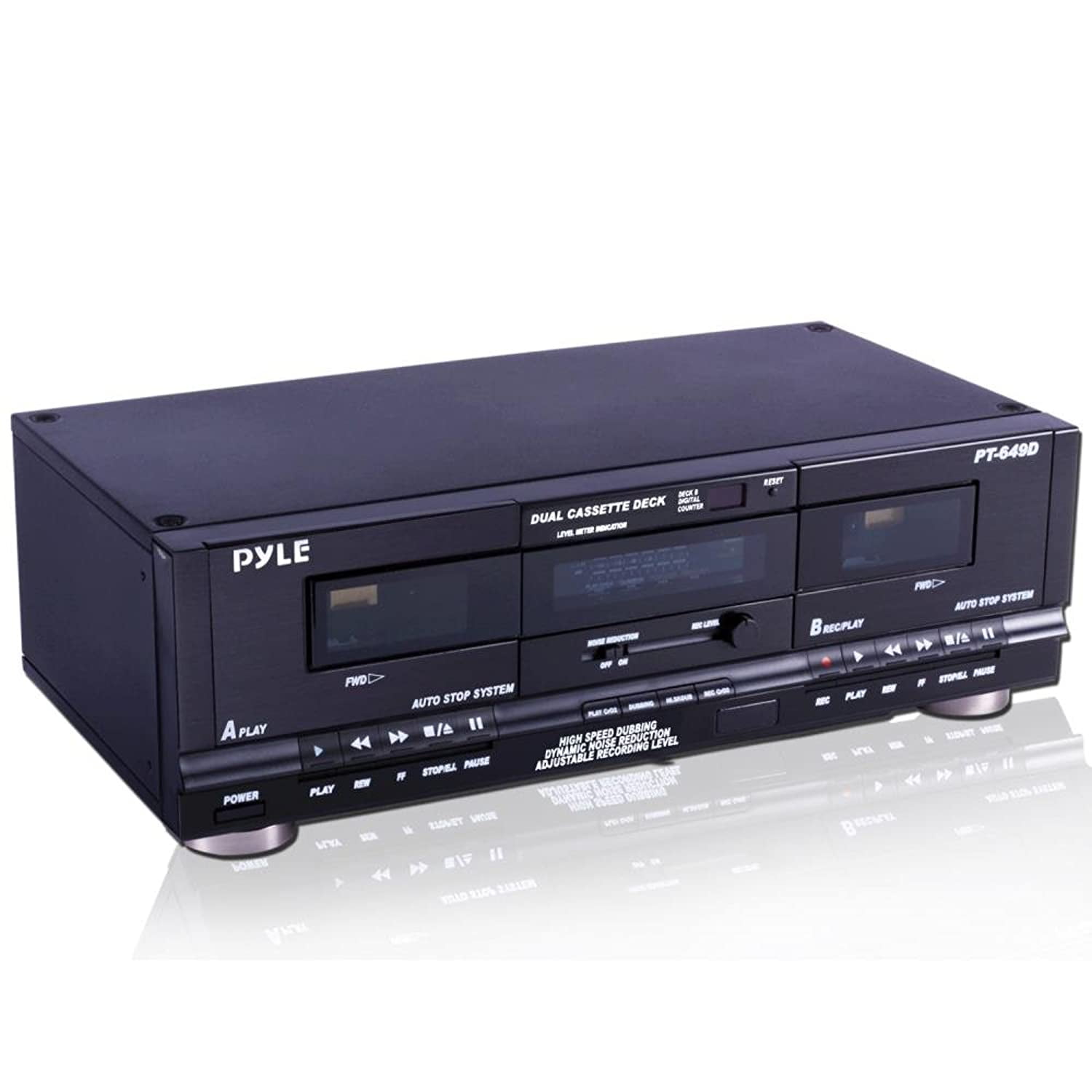 Pyle Home Dual Cassette Deck Music Recording Device with RCA Cables