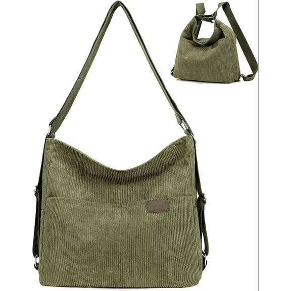 Kwuty Corduroy Tote Bag for Women Convertible Backpack Purse Crossbody Hobo Shoulder Bag with Multi Pockets Compartments