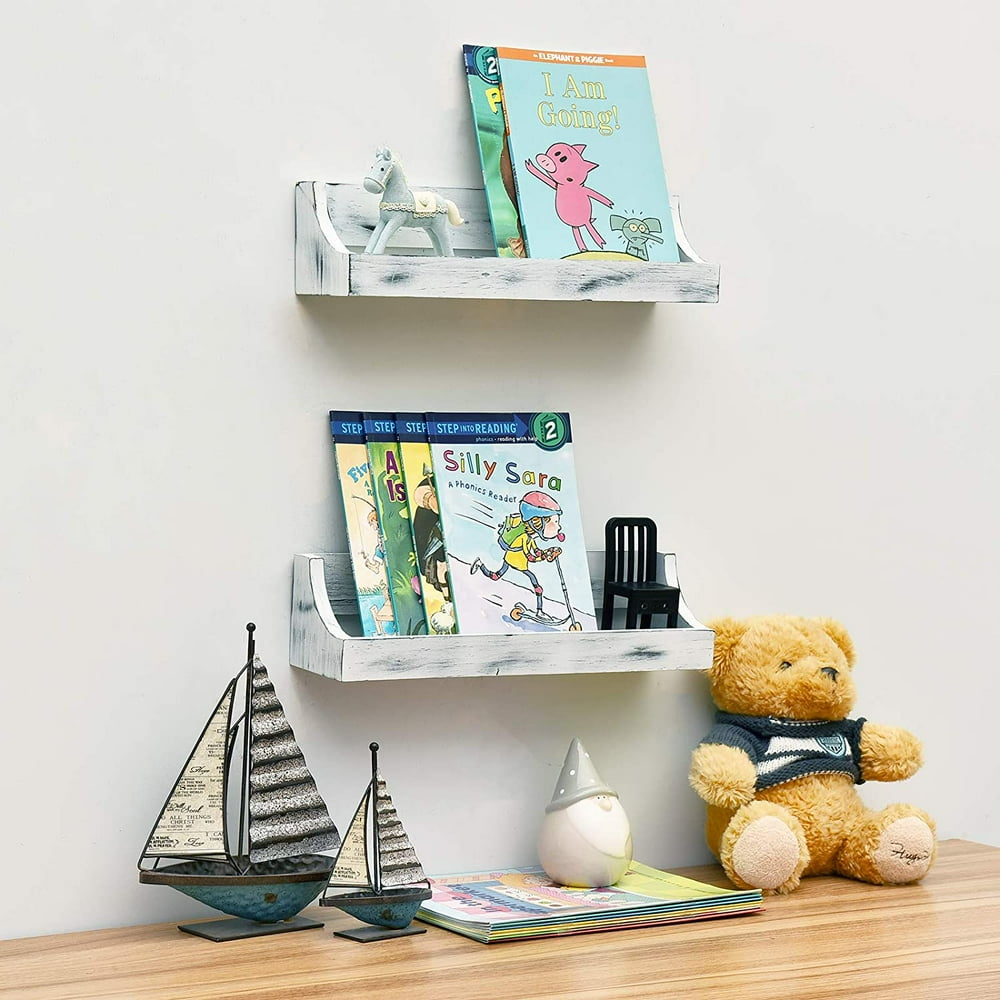 WELLAND Wood Floating Nursery Shelves, Rustic Kids Floating Shelves