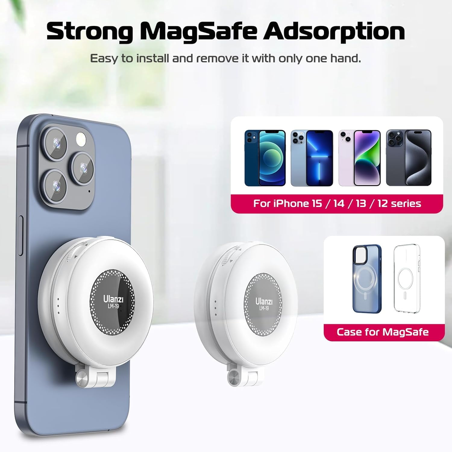 ULANZI White Magnetic Selfie Light,LED Fill Light Compatible with Magsafe,LED Selfie Ring Light for Phones,for Photography/ Video Conference